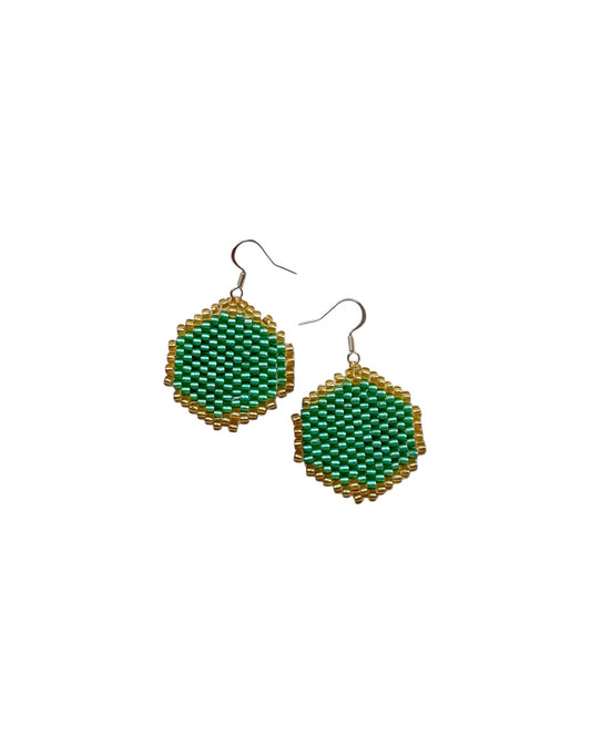 Green hexagon beaded earrings - 1