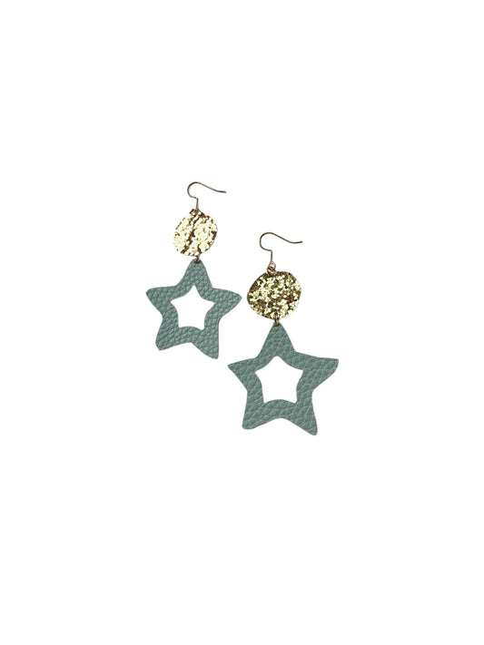 Mint star faux leather earrings - 1