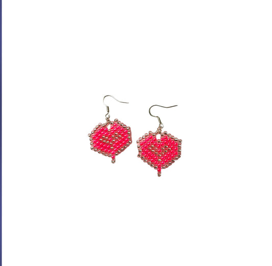 Pink hearts beaded earrings - 1