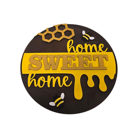 "Home Sweet Home" Honeybee-Themed Layered Wooden Sign – 12"x12" - 1