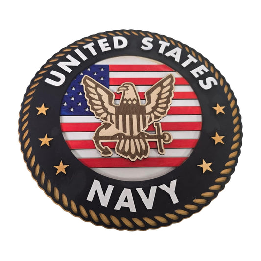 Navy Handcrafted 3D Wooden United States Military Sign – 12"x12" - 1