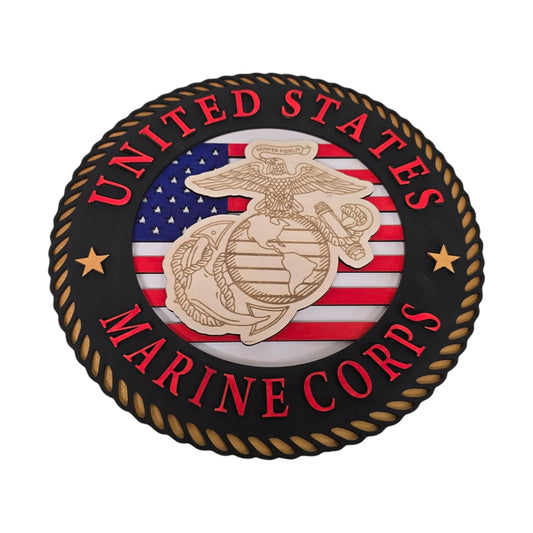 Marine Corps Handcrafted 3D Wooden United States Miliary Sign – 12"x12" - 1