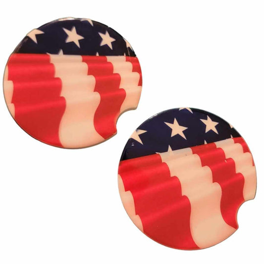 American Flag Car Coasters - Set of 2 Ceramic Coasters - 1