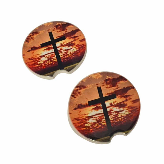 Christian Cross Car Coasters - Set of 2 Ceramic Coasters - 1