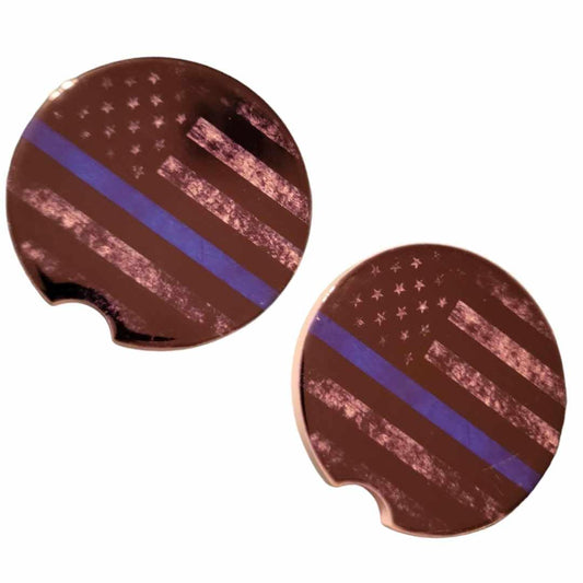 Thin Blue Line Car Coasters - Set of 2 Ceramic Coasters - 1