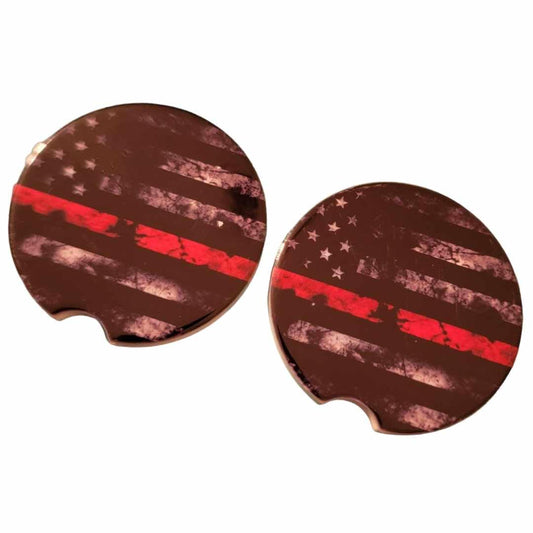 Thin Red Line Car Coasters - Set of 2 Ceramic Coasters - 1