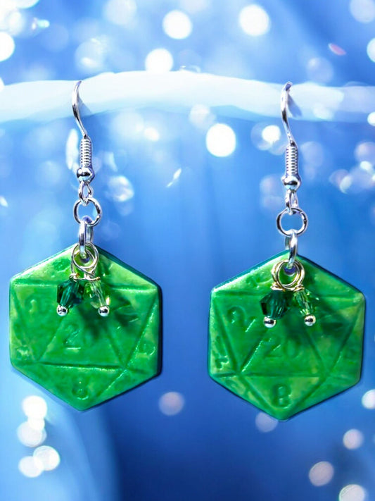 D20 Dice Earrings – Emerald - 1