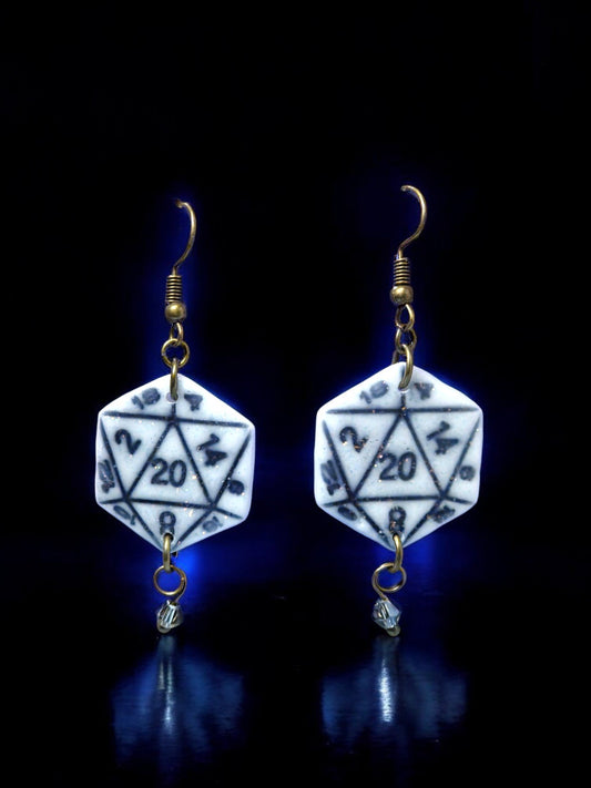  D20 Dice Earrings – White/Black - 1