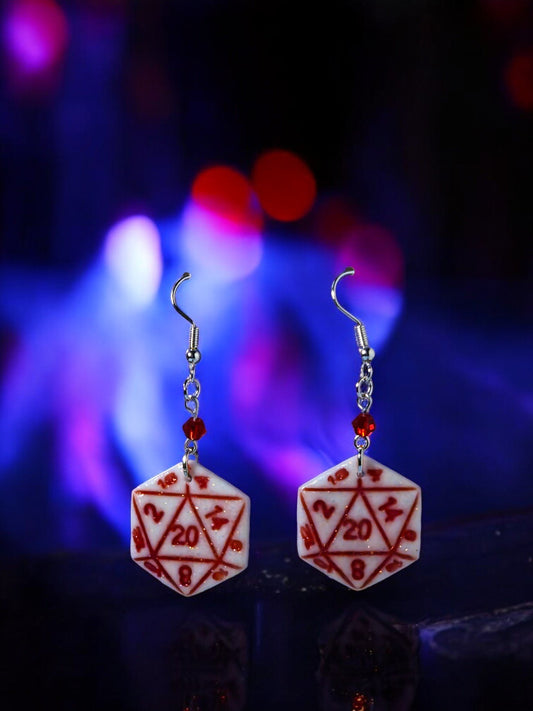  D20 Dice Earrings –Red/White - 1