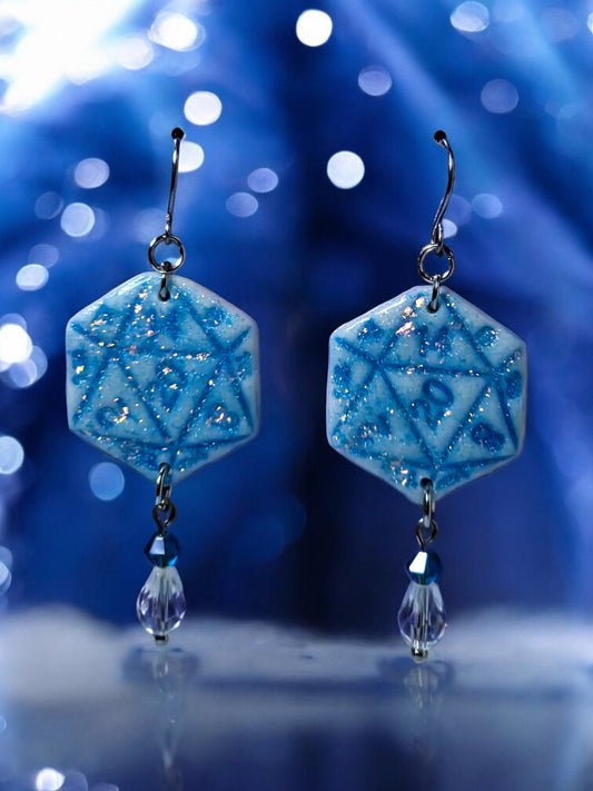  D20 Dice Earrings – Dark Teal W/Glitter reflect - 1