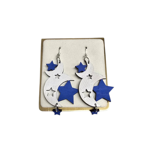 Celestial Moon & Star Earrings – Handmade Wooden Statement Jewelry - 1