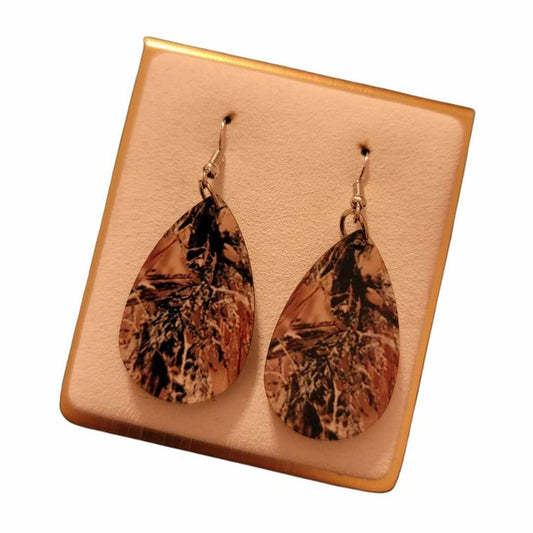 Camo Wooden Teardrop Earrings - 1