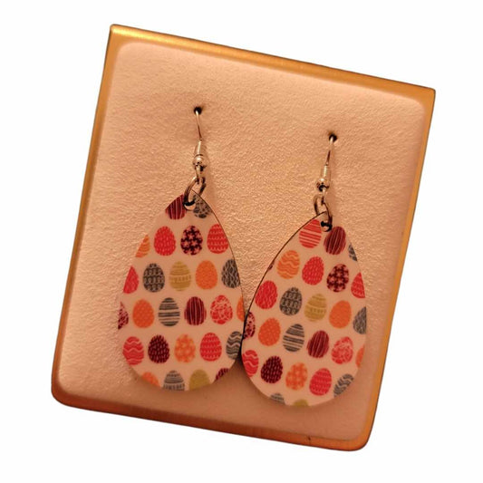 Easter Egg Wooden Teardrop Earrings - 1