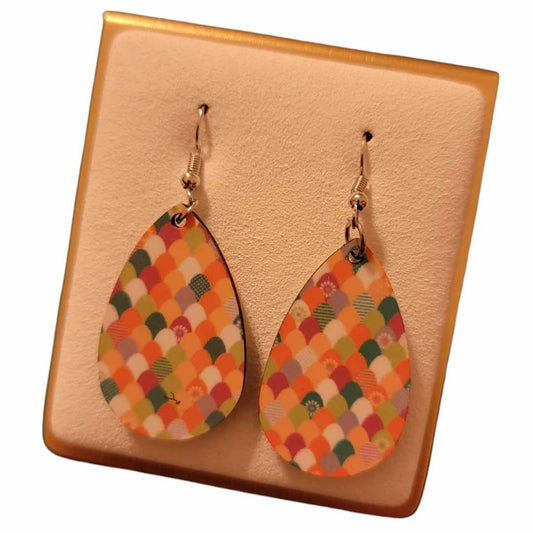 Easter Pattern Wooden Teardrop Earrings - 1