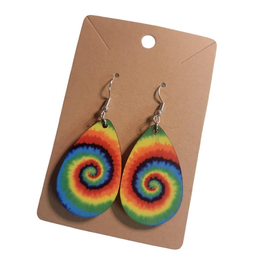 Tie Dye Wooden Teardrop Earrings - 1