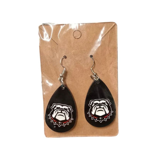 Georgia Bulldog Wooden Teardrop Earrings - 1