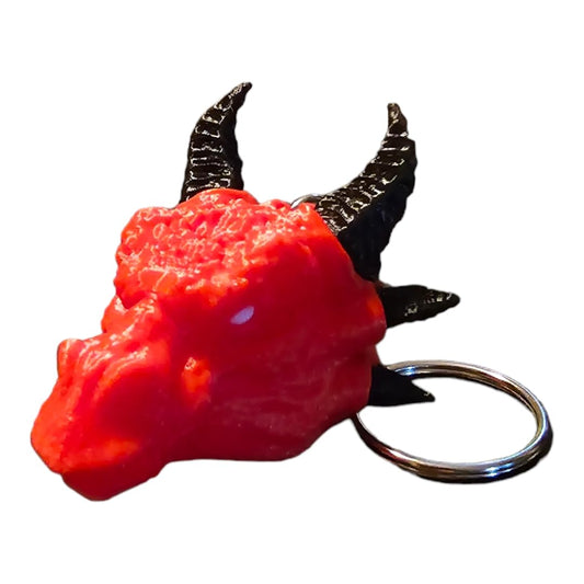 Dragon Head Keychain, Red and Black, 2 Inches Wide - 1