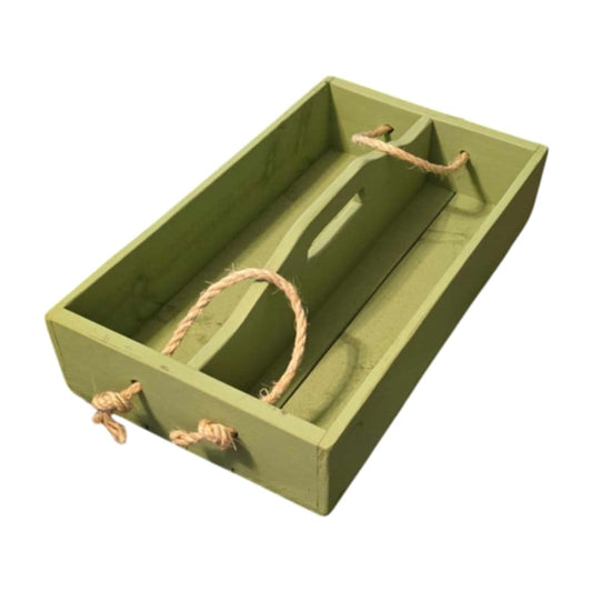 Green Wooden Serving Tray with Handles - 1