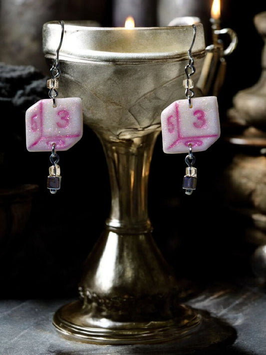 D6 Earrings- White/Pink - 1