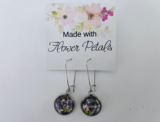 Earrings made with dried flower petals in a colorful mix - 1