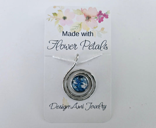 Flower petal pendant in a hammered wire swirl design - 1