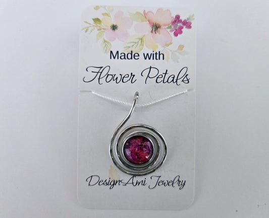 Handcrafted pendant in a swirl design with Azalea flower petals - 1