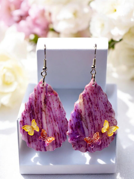 Butterflies on Magenta Stripes Earrings - 1