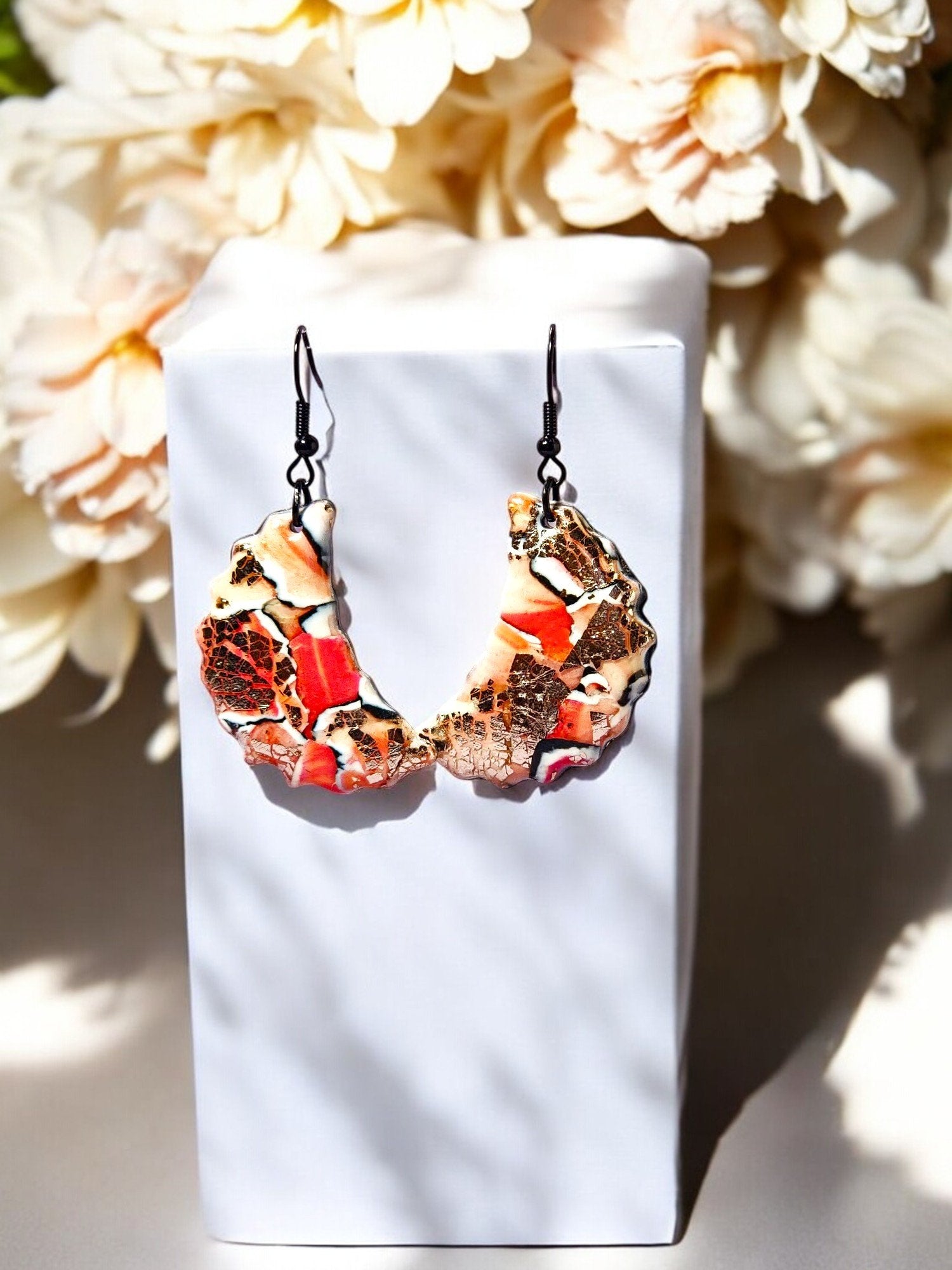 Crescent Moon- Watercolor Pink Earrings - 1
