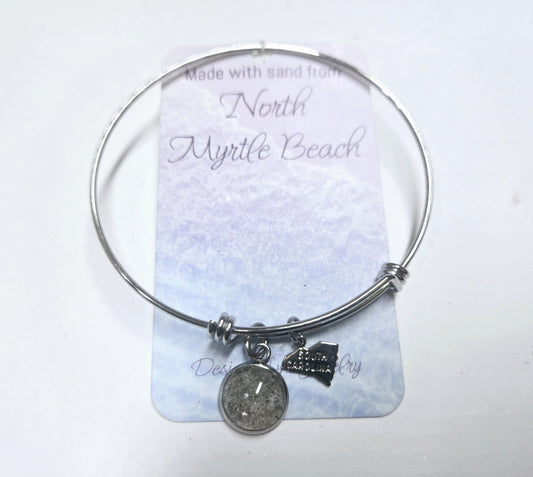 North Myrtle beach sand bangle bracelet with South Carolina charm - 1