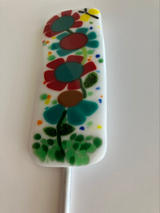 Fused Glass Flowers with Butterfly Garden Stake/Plant Companion/Garden Art/Plant Art - 1