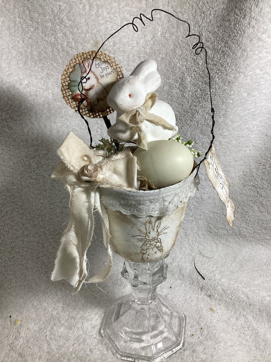 Shabby Chic Bunny & Egg Mini Floral Arrangement