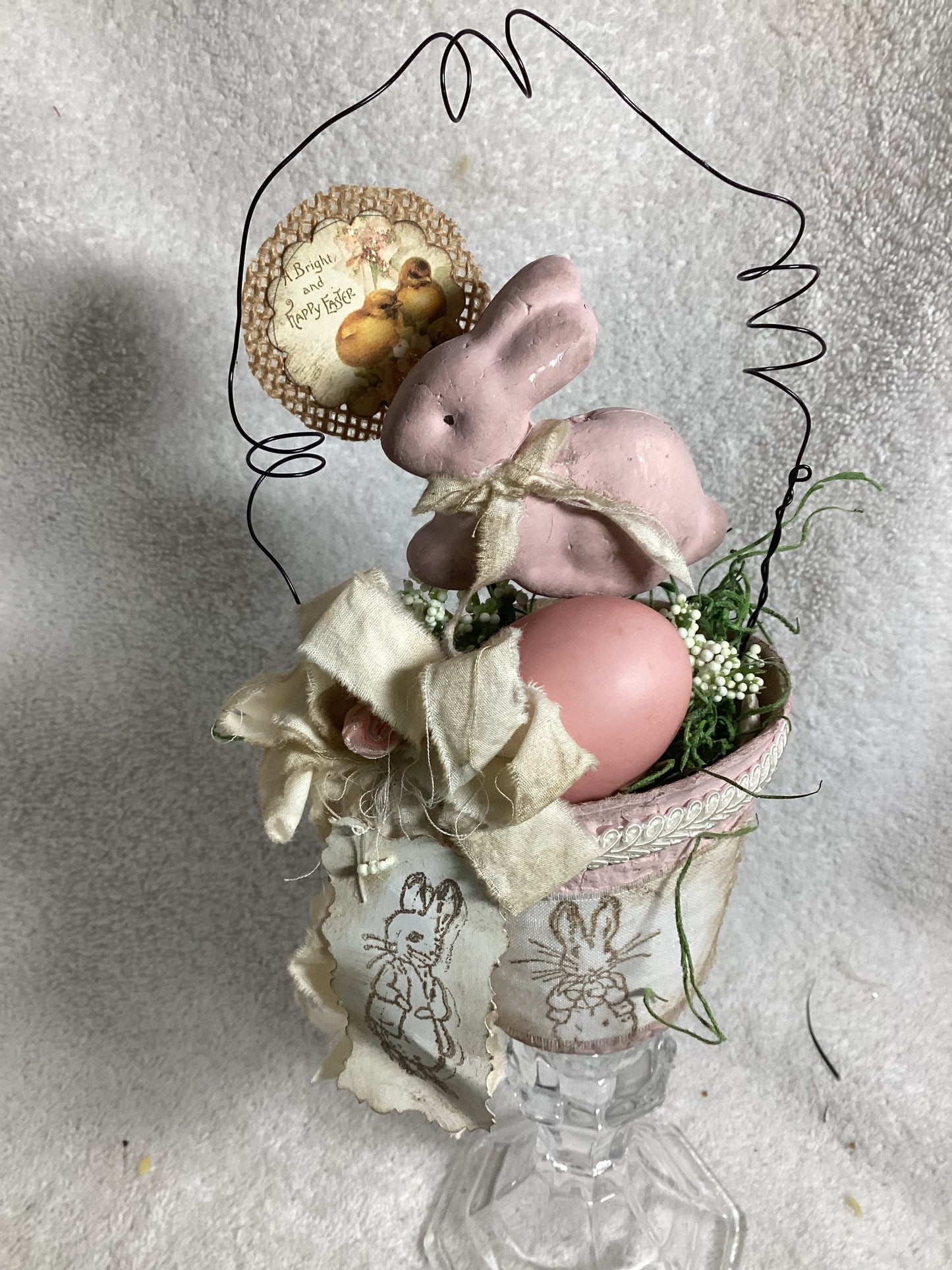 Shabby Chic Bunny & Egg Mini Floral Arrangement