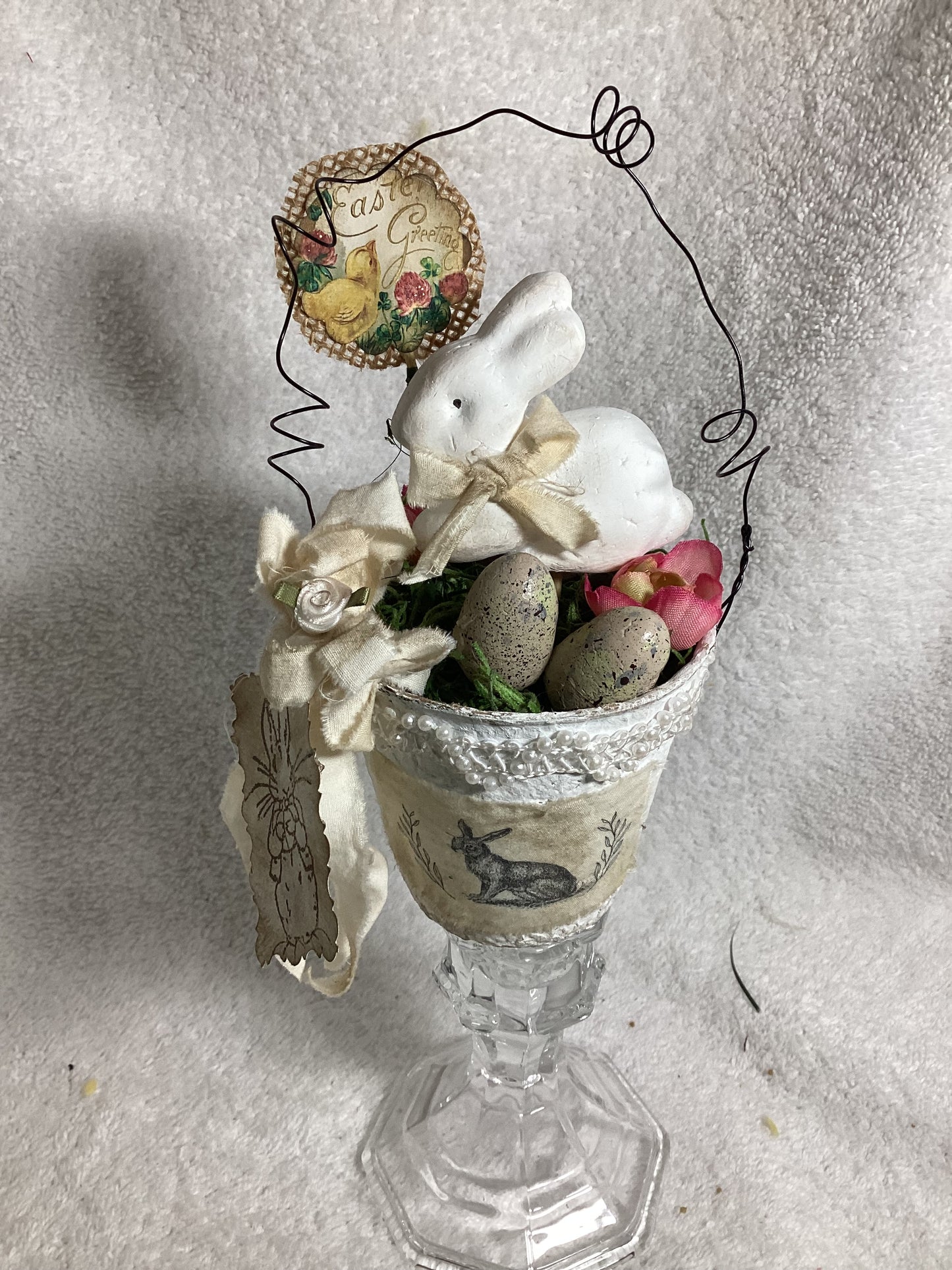 Shabby Chic Bunny & Egg Mini Floral Arrangement