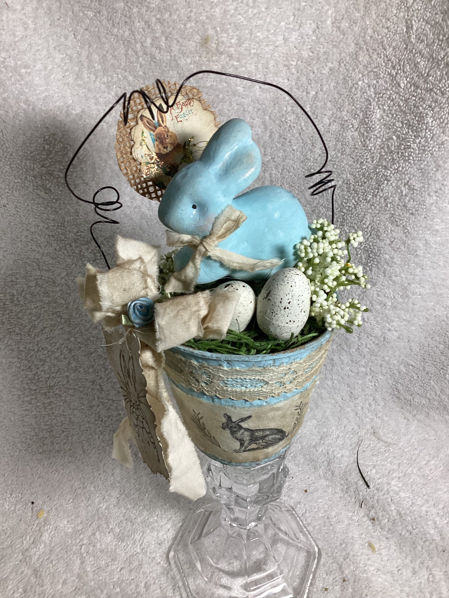 Shabby Chic Bunny & Egg Mini Floral Arrangement