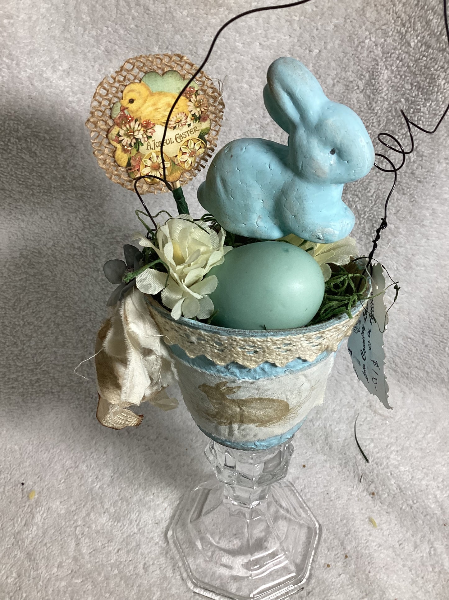 Shabby Chic Bunny & Egg Mini Floral Arrangement