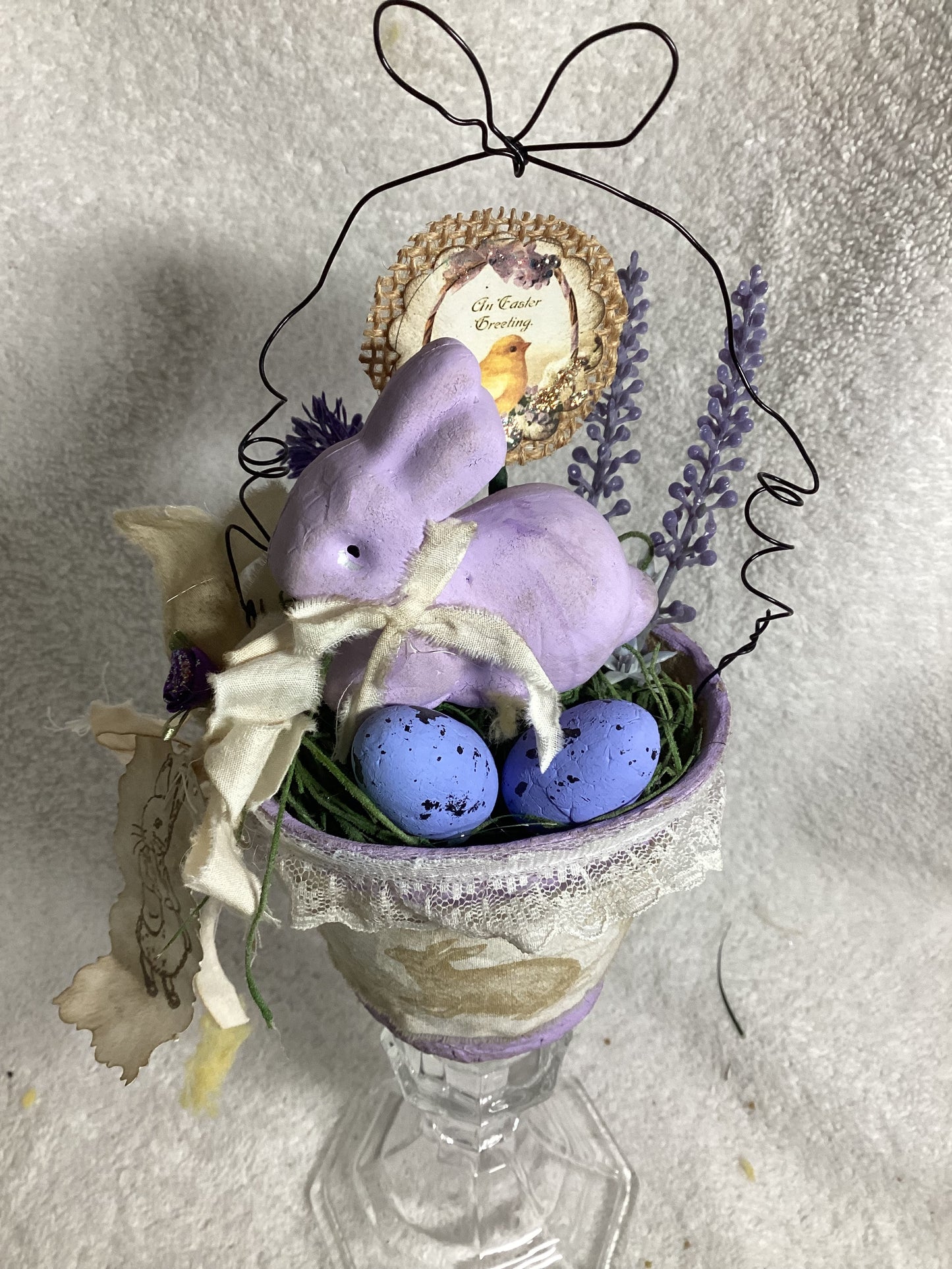 Shabby Chic Bunny & Egg Mini Floral Arrangement