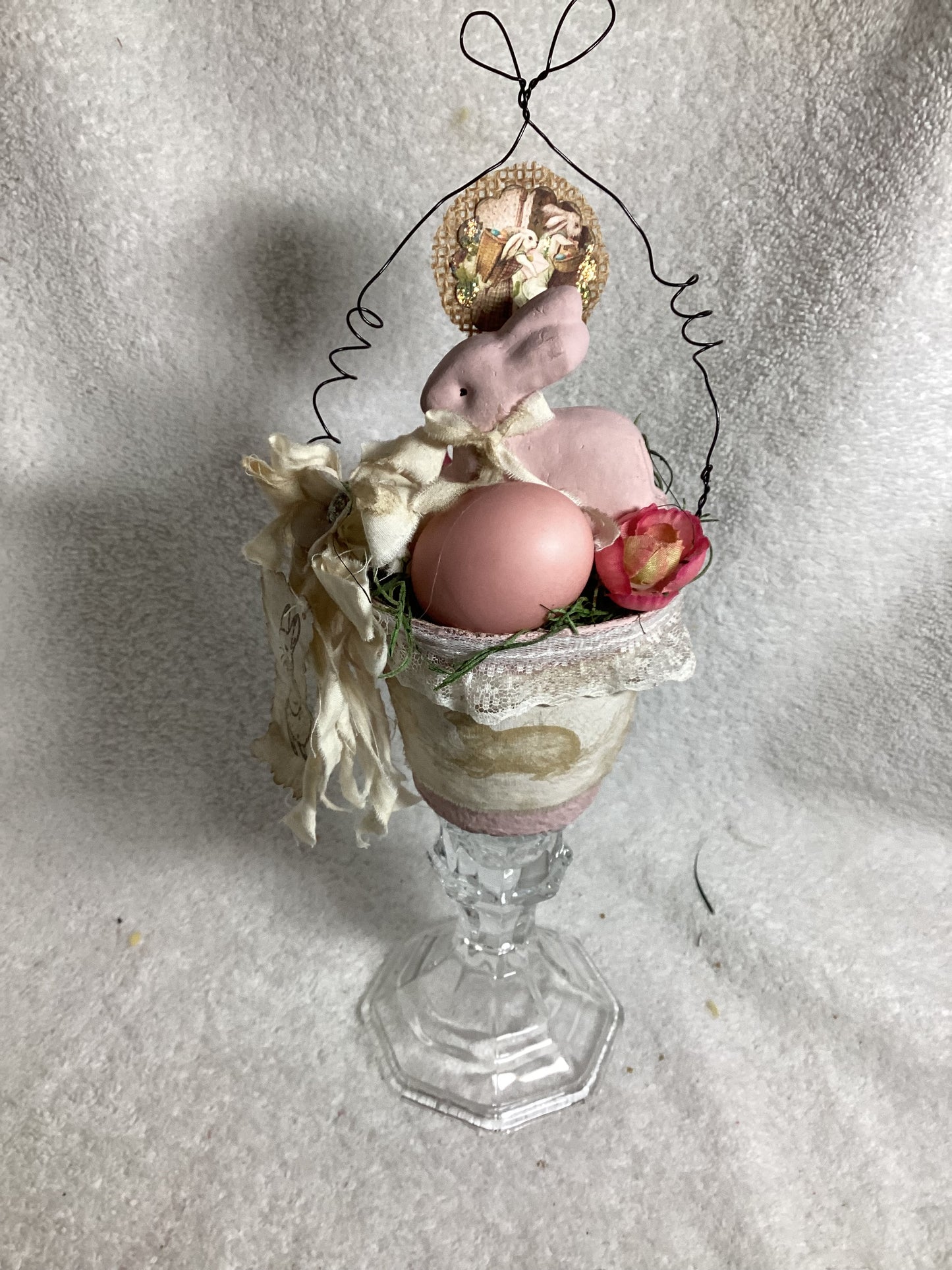 Shabby Chic Bunny & Egg Mini Floral Arrangement