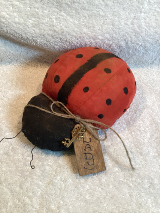 Primitive Cinnamon Scented Large Ladybug-w-wood tag and vintage style skeleton key charm.