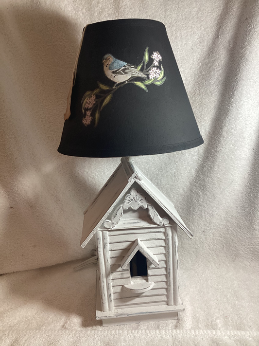 Vintage Bird House Lamp-w Blue Bird & Floral IOD transfer