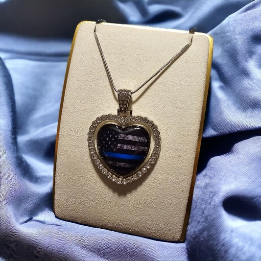 Thin Blue Line Heart Shaped Necklace - 1