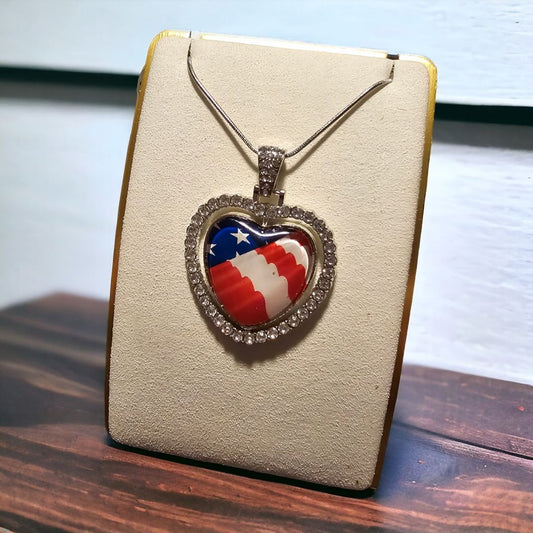 American Flag Heart Shaped Necklace - 1