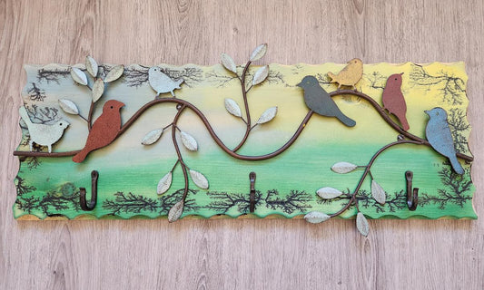 Birds Wall Hanger with Color and 3 Hooks - 1