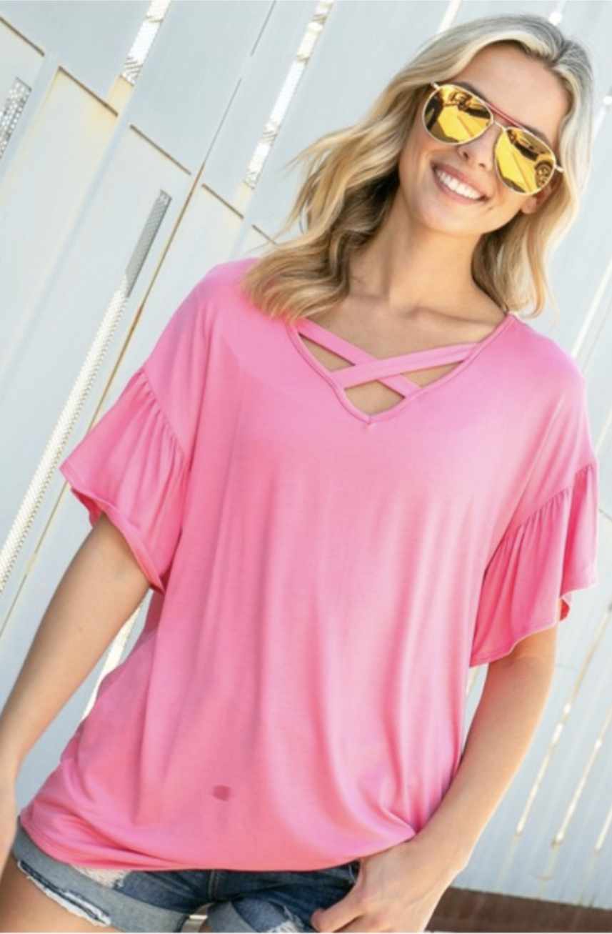 Candy Pink Criss Cross Top - 1