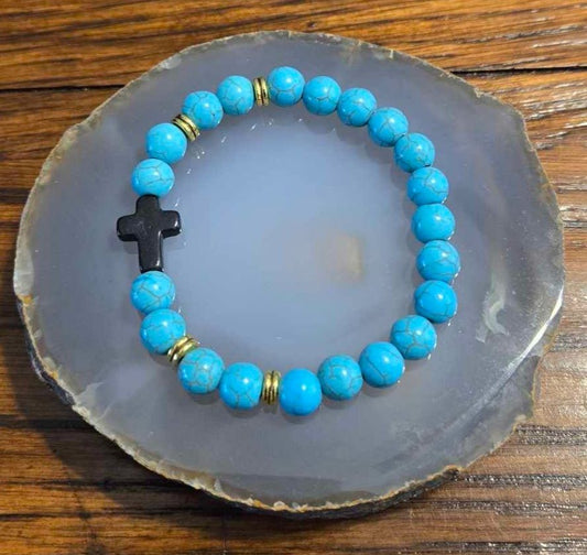 Turquoise Howlite Bracelet with Cross - 1