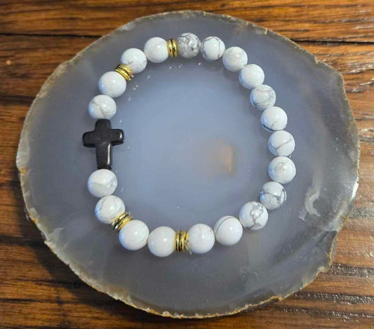 White Howlite Bracelet with Cross - 1