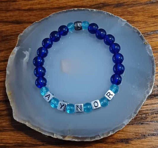Aynor Name Bracelet in Blue Glass - 1