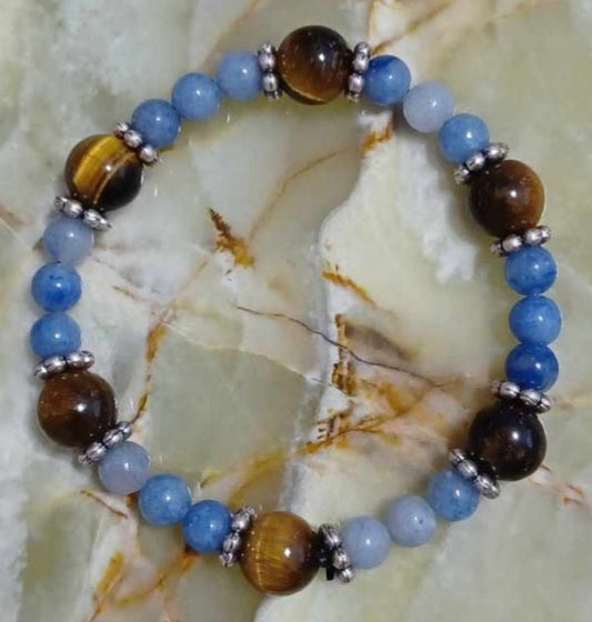 Blue Aventurine & Tiger Eye Stone stretch bracelet - 1