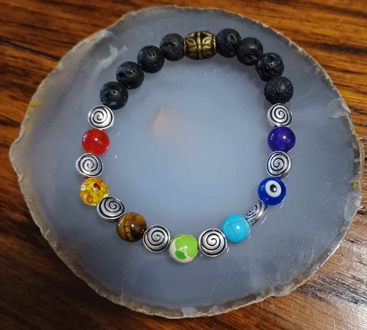 Chakra Stone & Lavarock & Swirl Bead diffuser stretch bracelet - 1