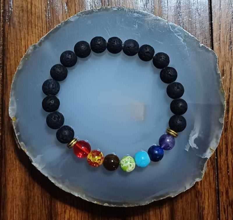 Chakra Stone & Lavarock diffuser stretch bracelet - 1