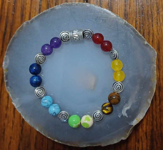 Chakra stone stretch bracelet with swirl beads - 1